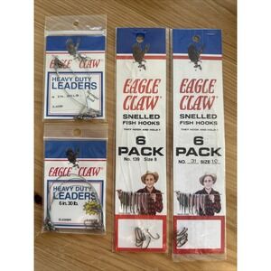 Packs Eagle Claw Brand Fishing Snelled Hooks And Heavy Duty Leaders Mixed Sizes